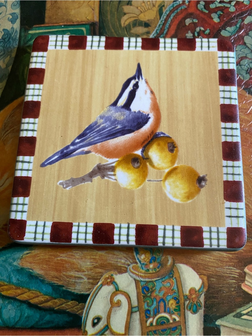 1 Lenox Ceramic Bird Accent Tile in Blue, Orange and Yellow